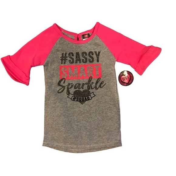 Girls 4T Sweatshirt 3/4 sleeve Sassy Smart Sparkle NEW Diva - Picture 1 of 1